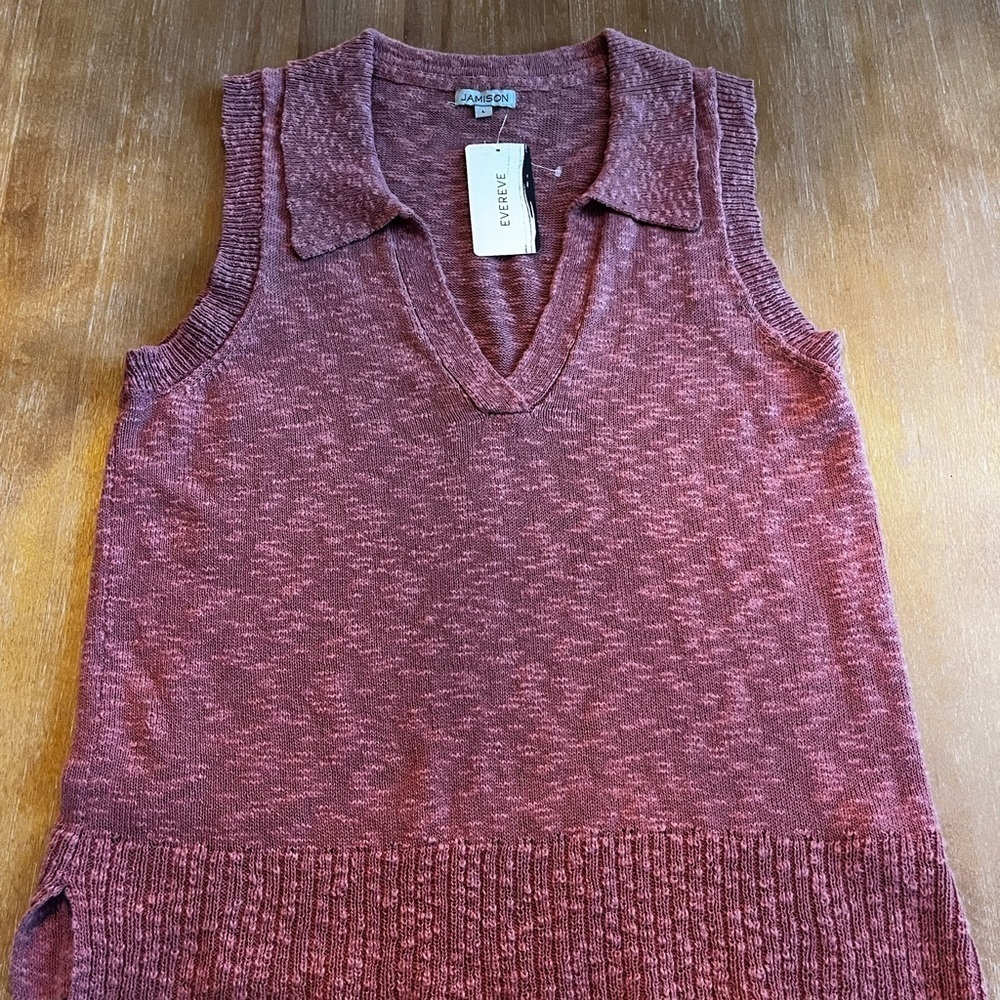 Evereve Jamison women’s pink Becca collar polo pullover top knit split V-neck L - Picture 6 of 11
